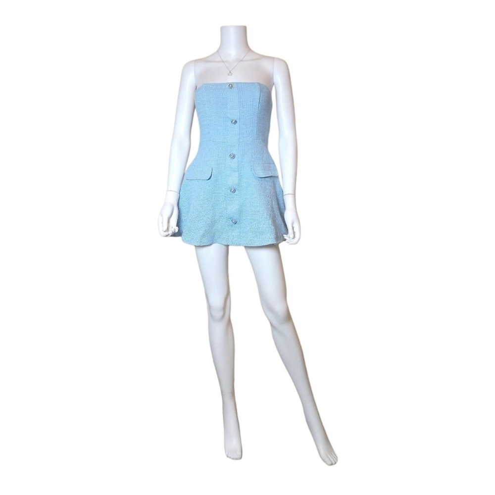 NWT MORE TO COME Anwen Mini Dress Baby Blue Tweed Small - Picture 5 of 7